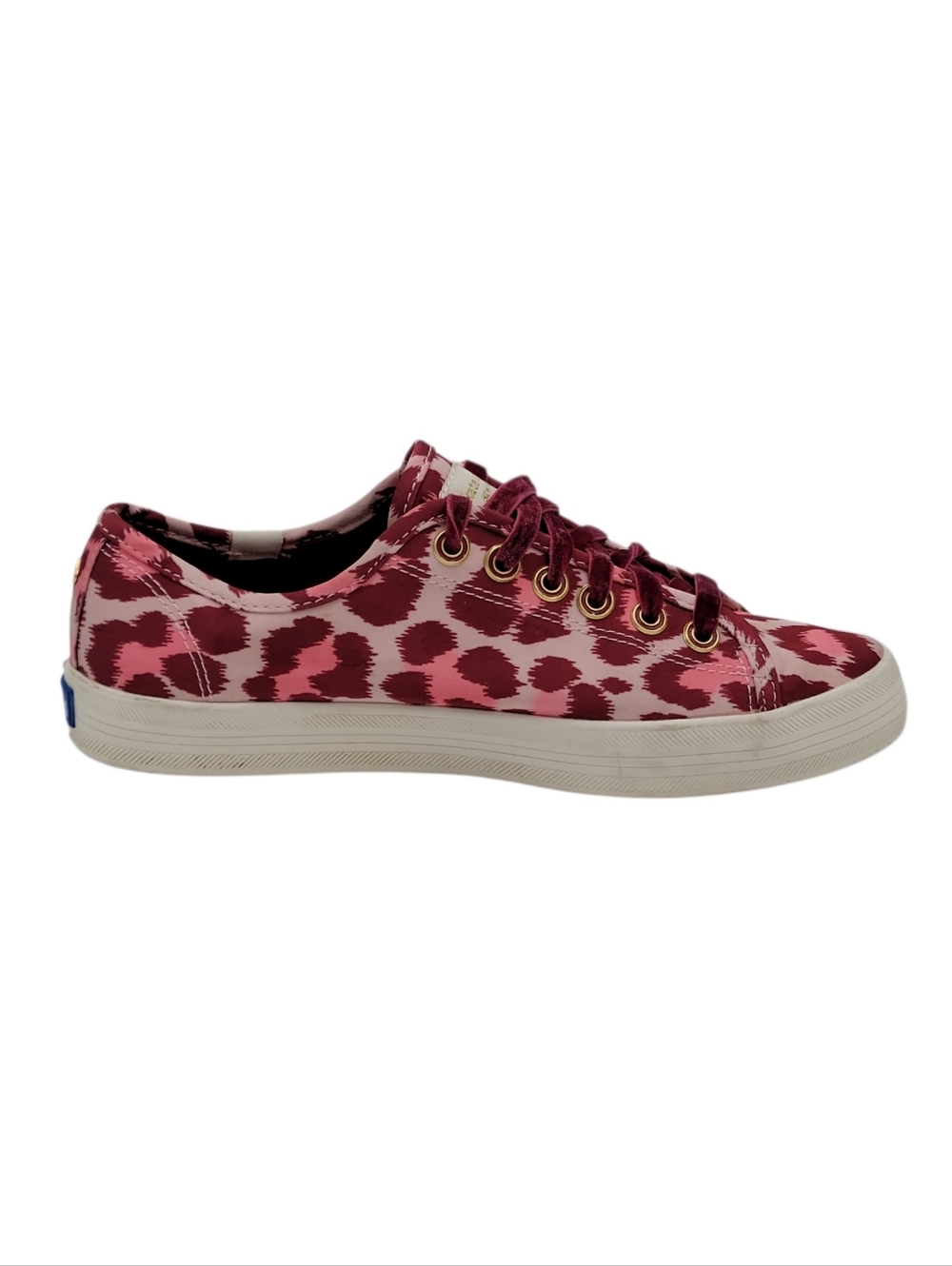 Keds Kate Spade Sneakers Women Size 7 Pink Burgundy Satin Velvet Shoelaces Logo - Picture 2 of 13